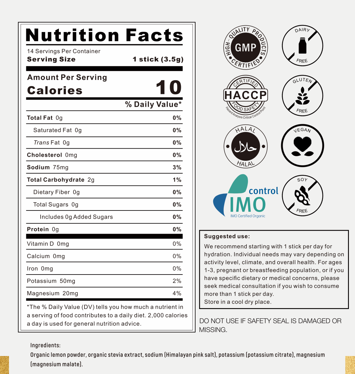 IMPAC+ Hydration Everyday Hydration Electrolyte Nutrition Label