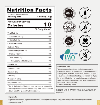 IMPAC+ Hydration Everyday Hydration Electrolyte Nutrition Label