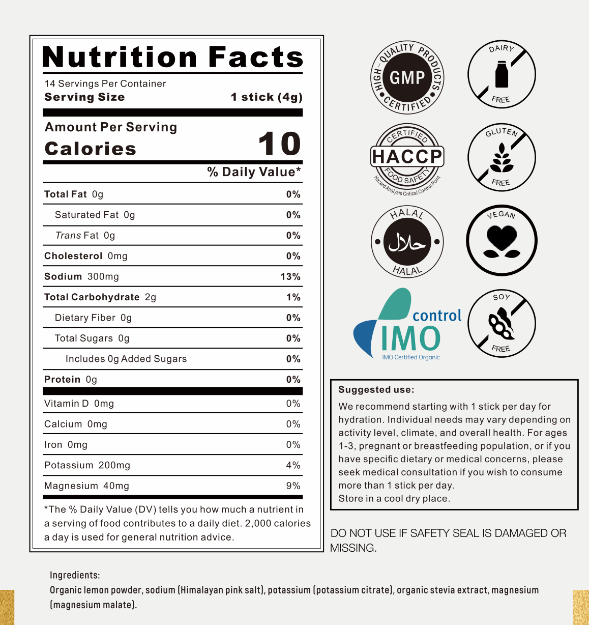IMPAC+ Hydration Performance Electrolyte Nutrition Label