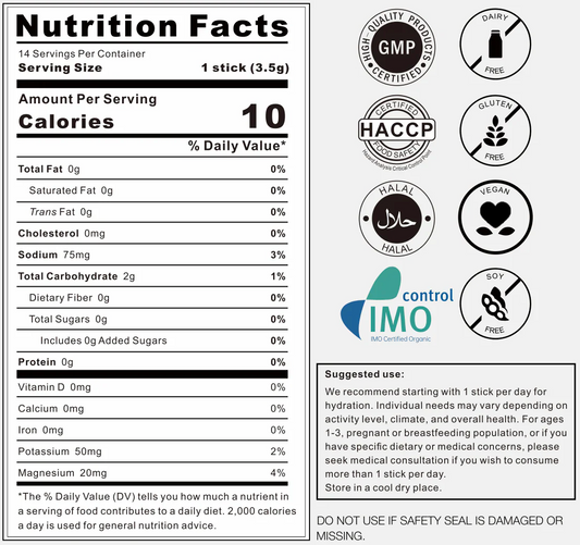 Nutrition facts label of IMPAC+ Hydration Everyday Hydration


