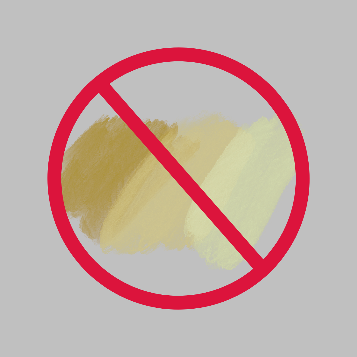 Red prohibition symbol over a yellow object on a gray background