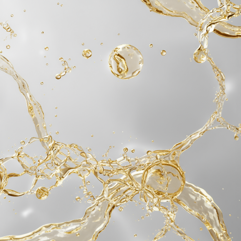 Close-up of gold liquid splashes on a gray background