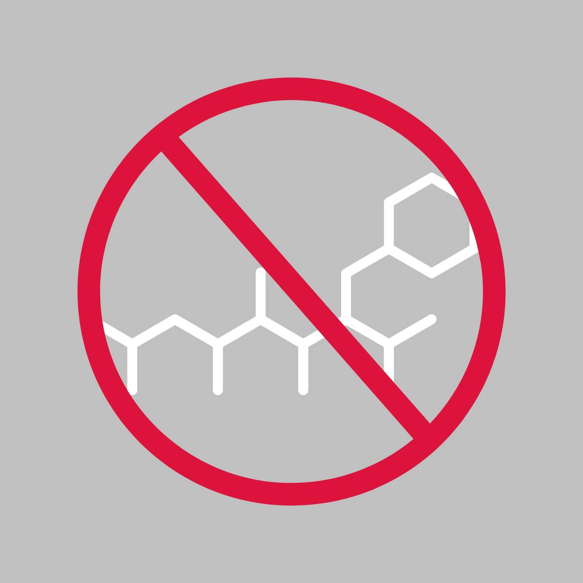 Prohibition symbol with molecular structure outline on aspartame